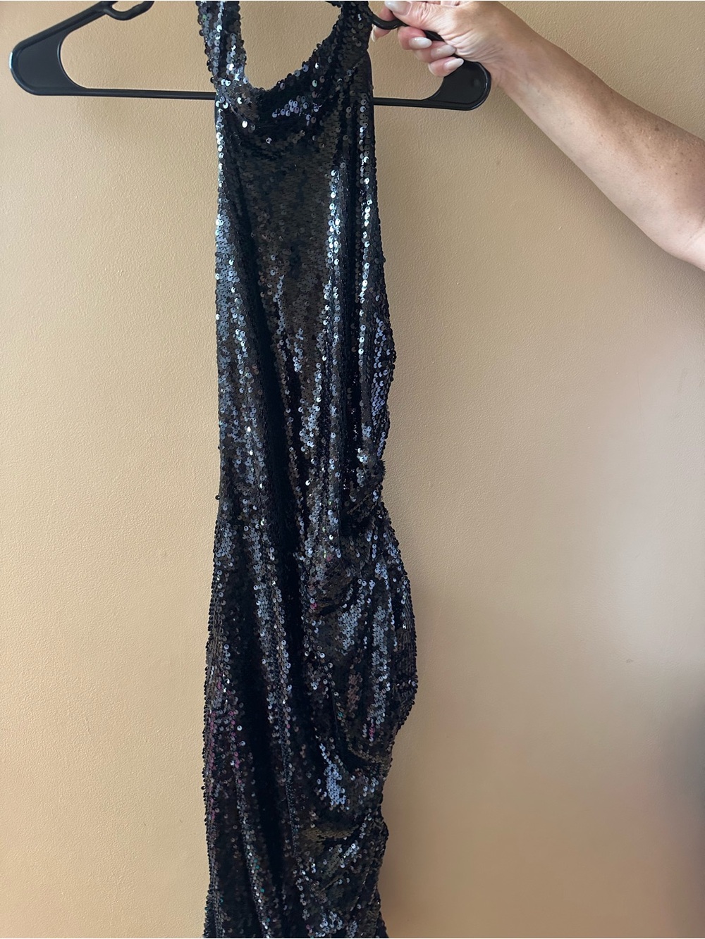 Black Sequin Halter-Style Dress